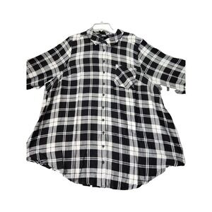 Torrid Lizzie Crinkle Flannel Gauze Button Up Tunic Plaid Boho Plus 3X NWT